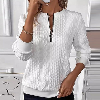 Warm Women's White Zip Up Long Sleeve Sweater
