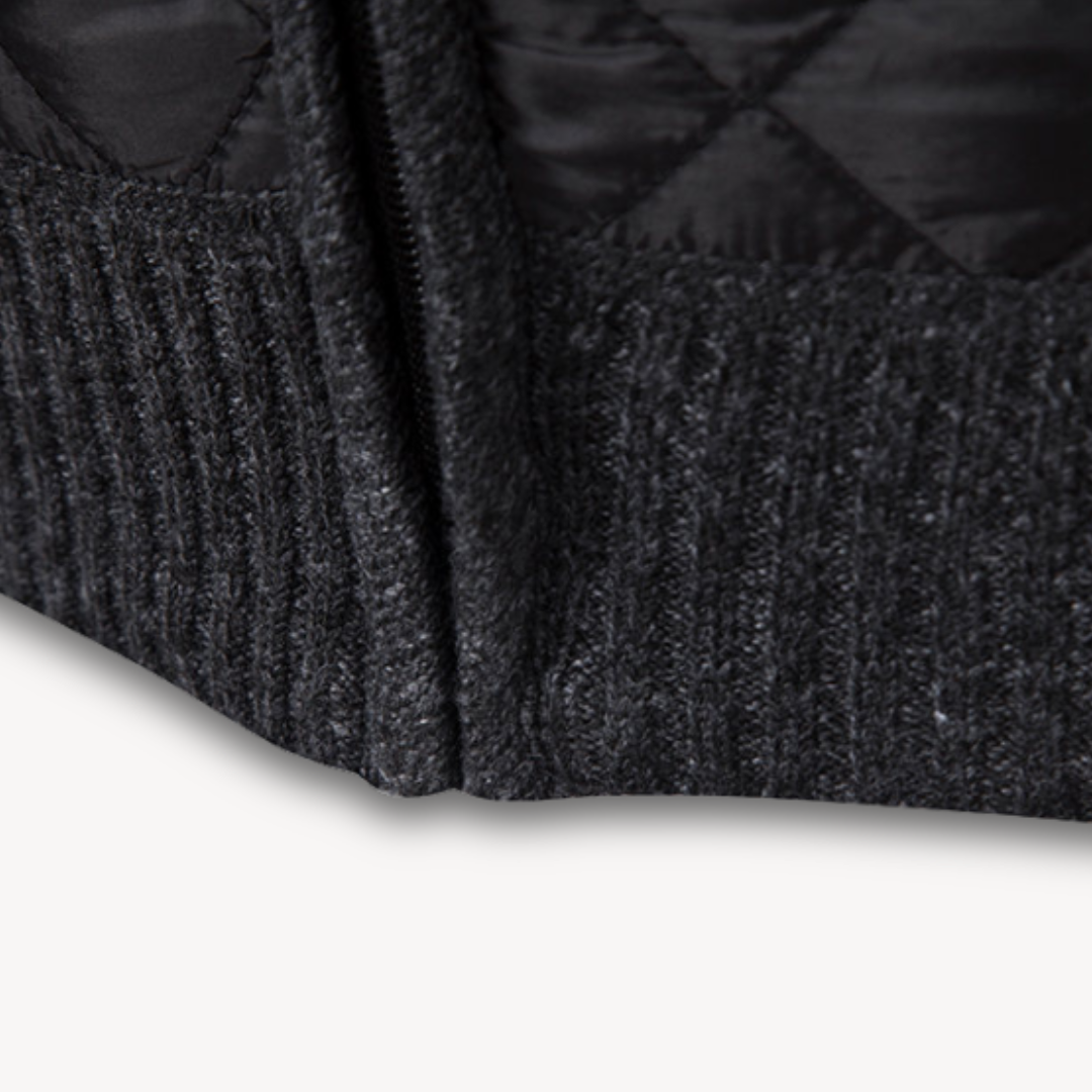 Men's Quilted Jacket with Knitted Sleeves - Warm Casual Outerwear