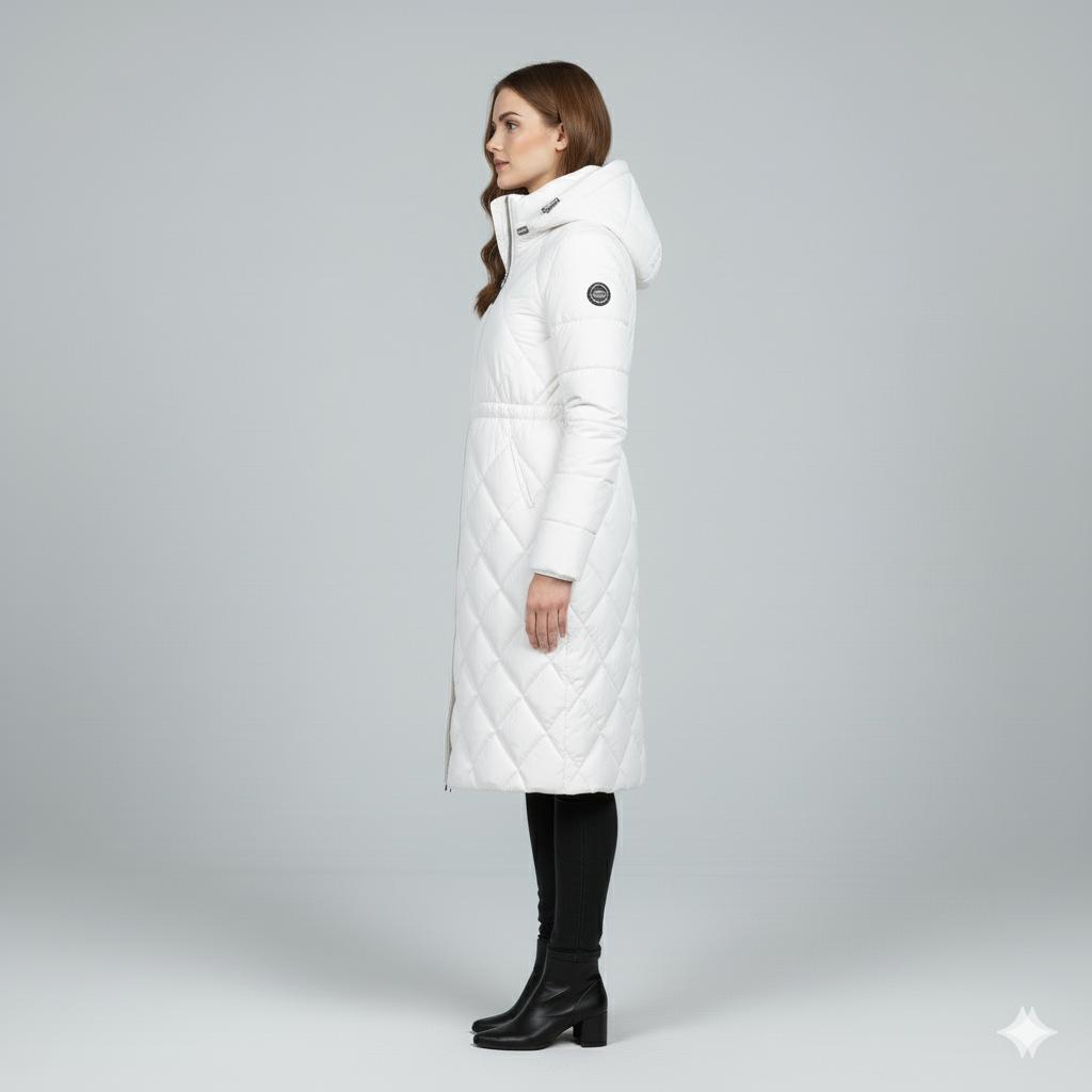 Violi | Padded Jacket - Quilted Hooded Knee-Length Winter Coat for Women