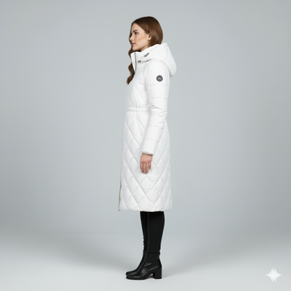 Violi | Padded Jacket - Quilted Hooded Knee-Length Winter Coat for Women