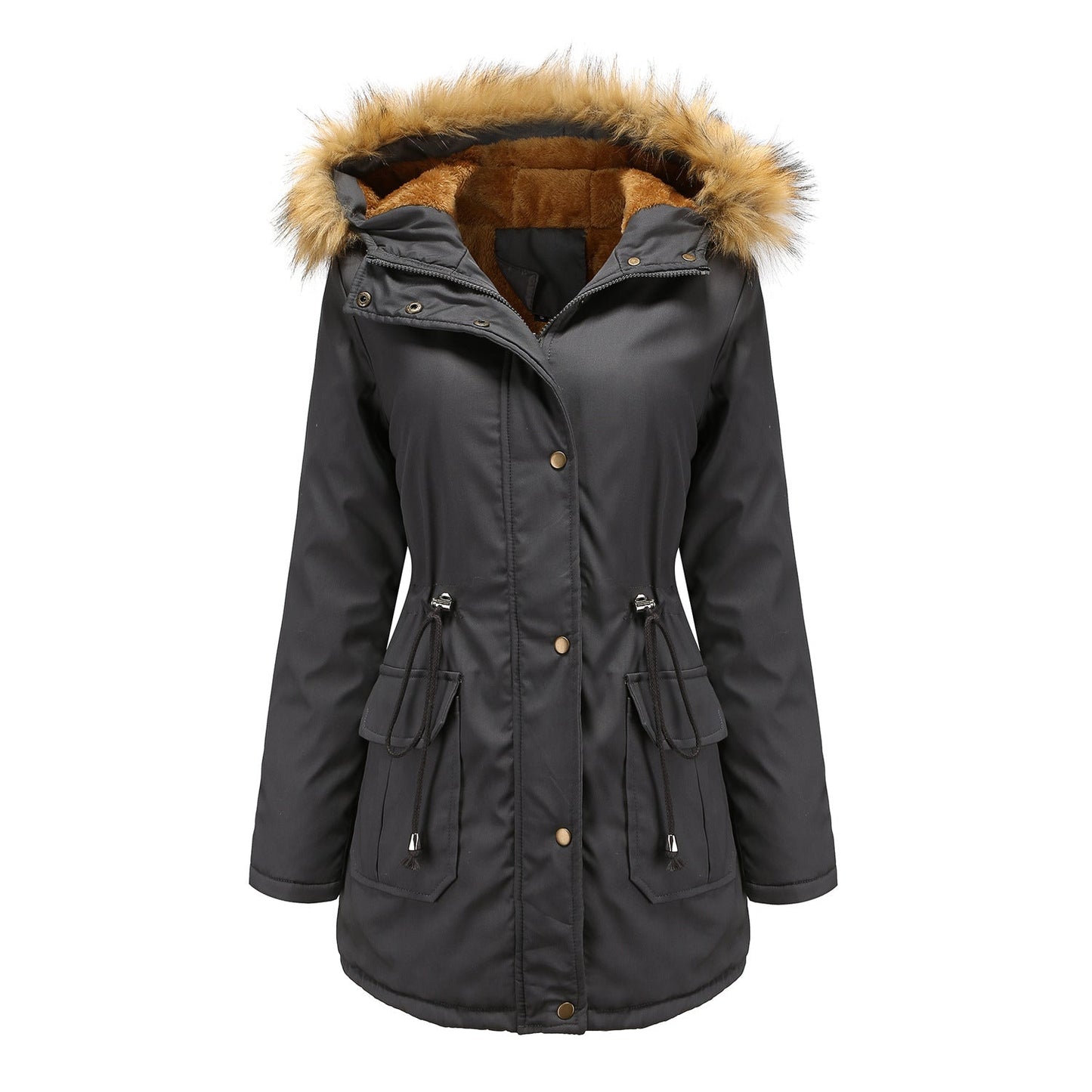 Warm Women's Parka Coat With Fleece Hood