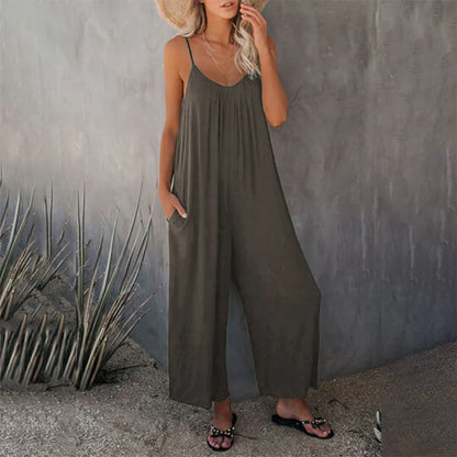 Women's Flowy V-Neck Tank Jumpsuit with Pockets