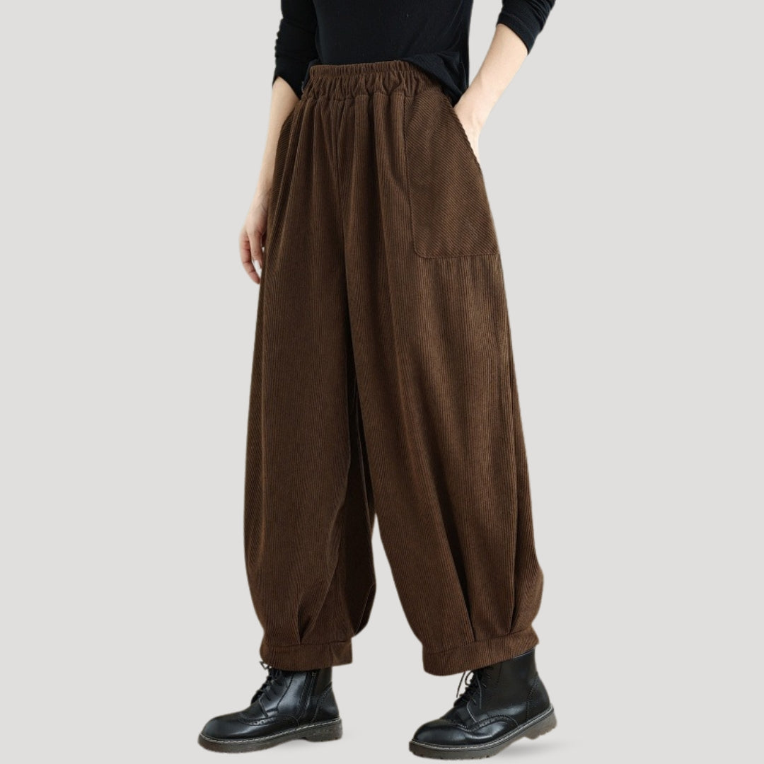 Comfortable High Waist Corduroy Wide Leg Pants - BritishElegance