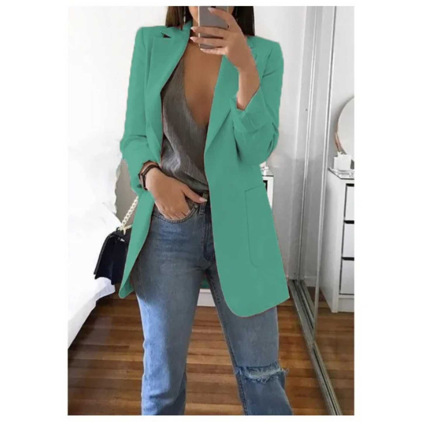 Women's long blazer in khaki MODA