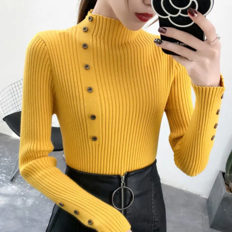 Cozy Women's Knit Turtleneck Sweater with Buttons