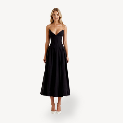 Women's Strapless Corset Pleated Midi Dress