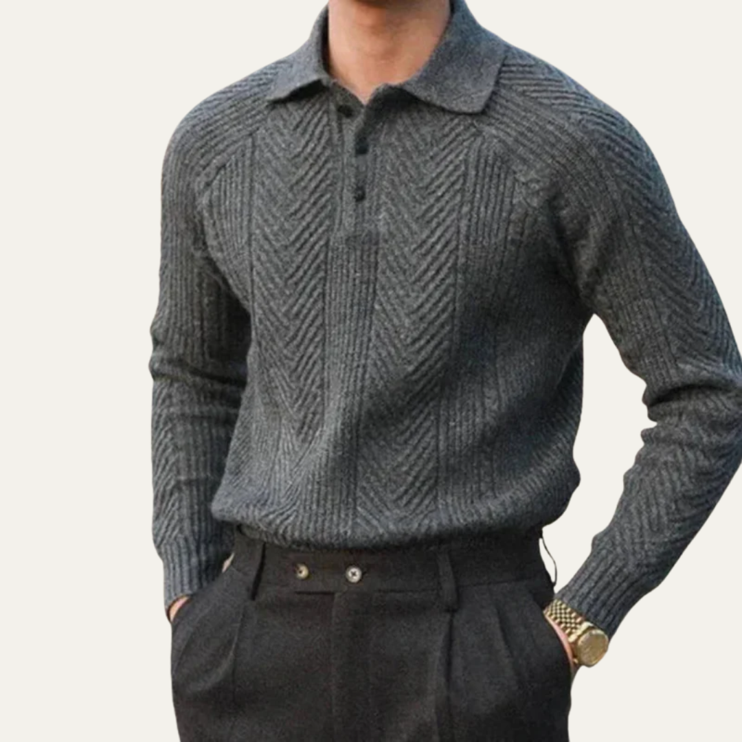 Men’s Chevron Knit Quarter Zip Polo Sweater