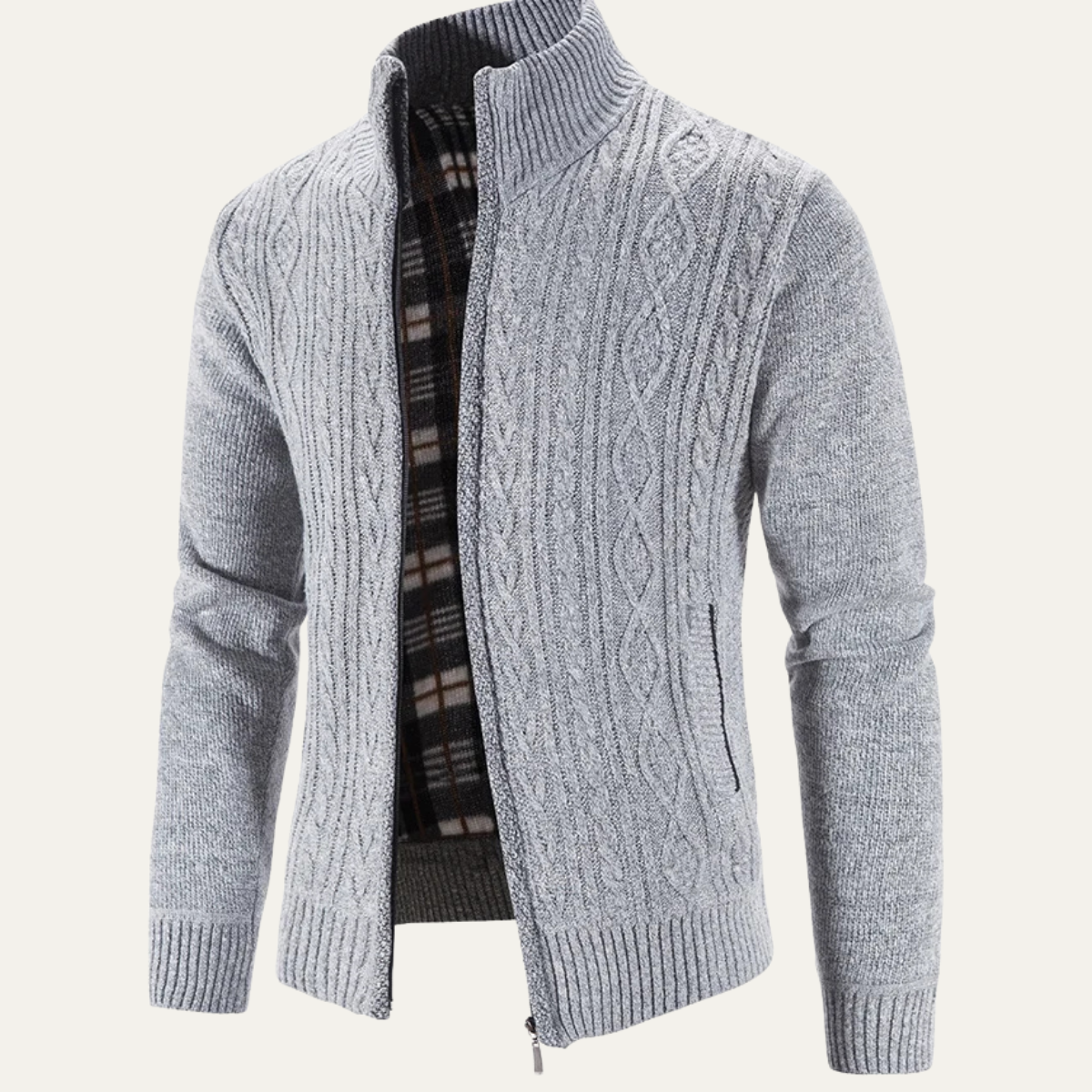 Men’s Mottled Cable Knit Full Zip Cardigan