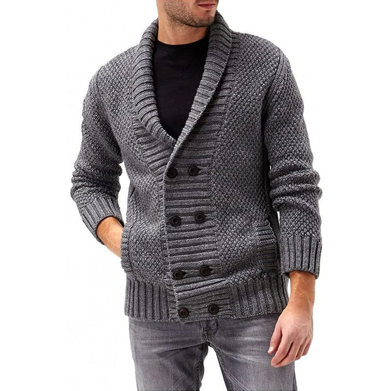 Warm Men's Cashmere Crew Neck Sweater with Pockets
