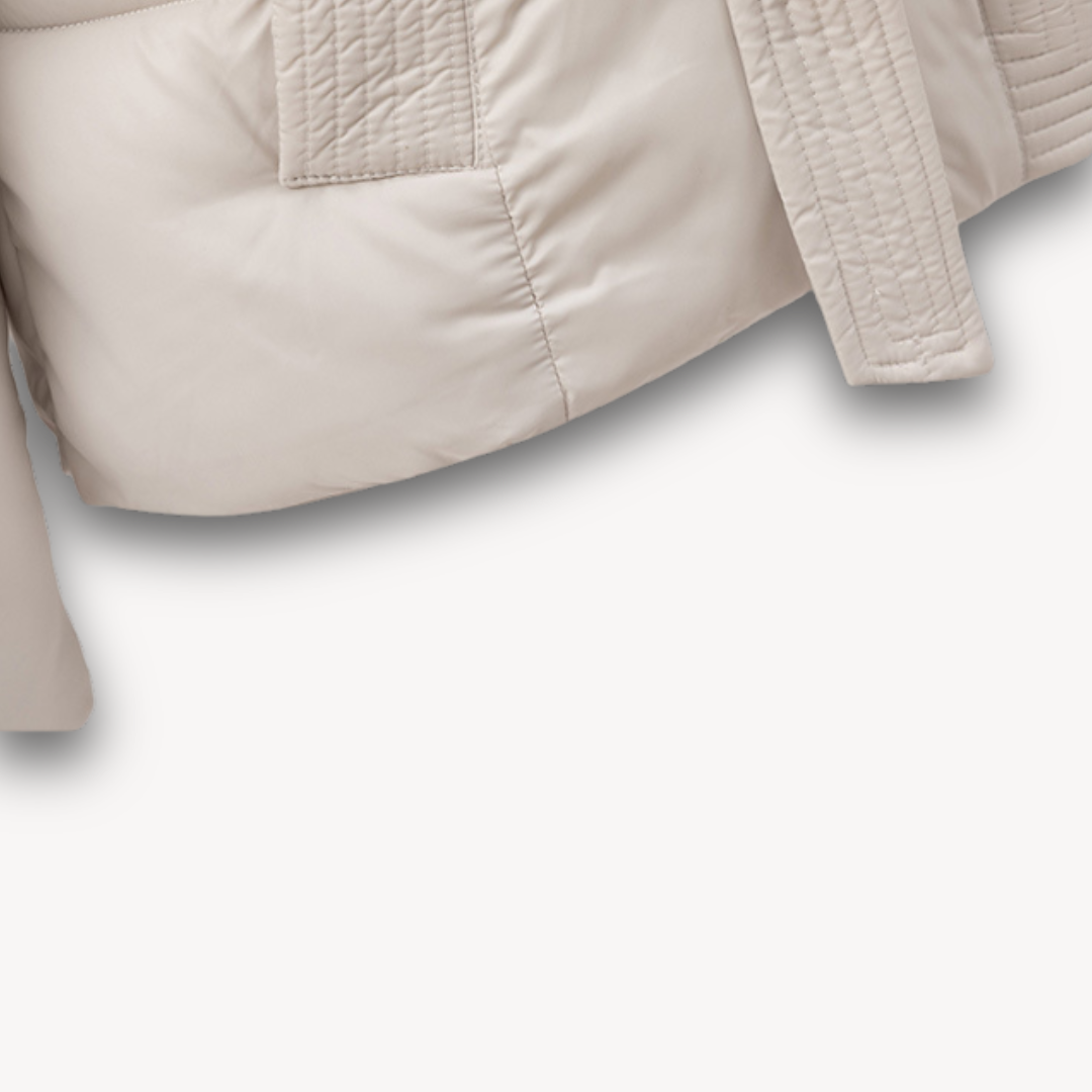 Women's Puffer Jacket with Hood and Belt