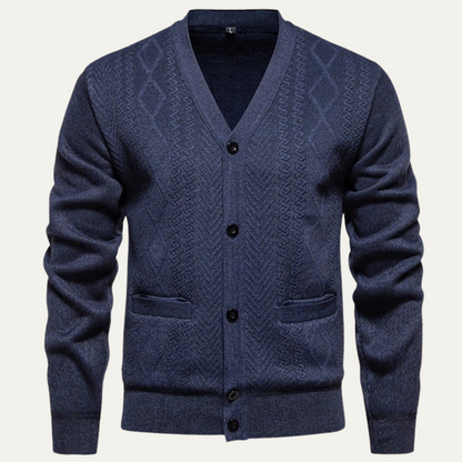 The Llangollen Men's Button Up Casual Knit Cardigan with Pockets