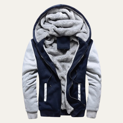 Men’s Color Block Hooded Fleece Jacket with Shearling Lining