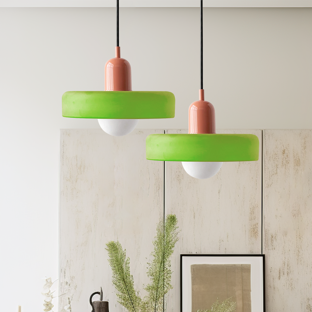 Colorful Glass Hanging Lamp With Adjustable Arm