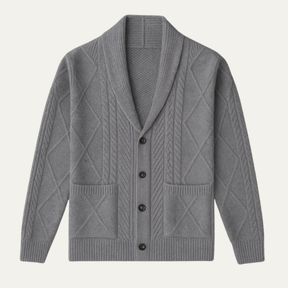 Men’s Shawl Collar Cashmere Cable Knit Cardigan