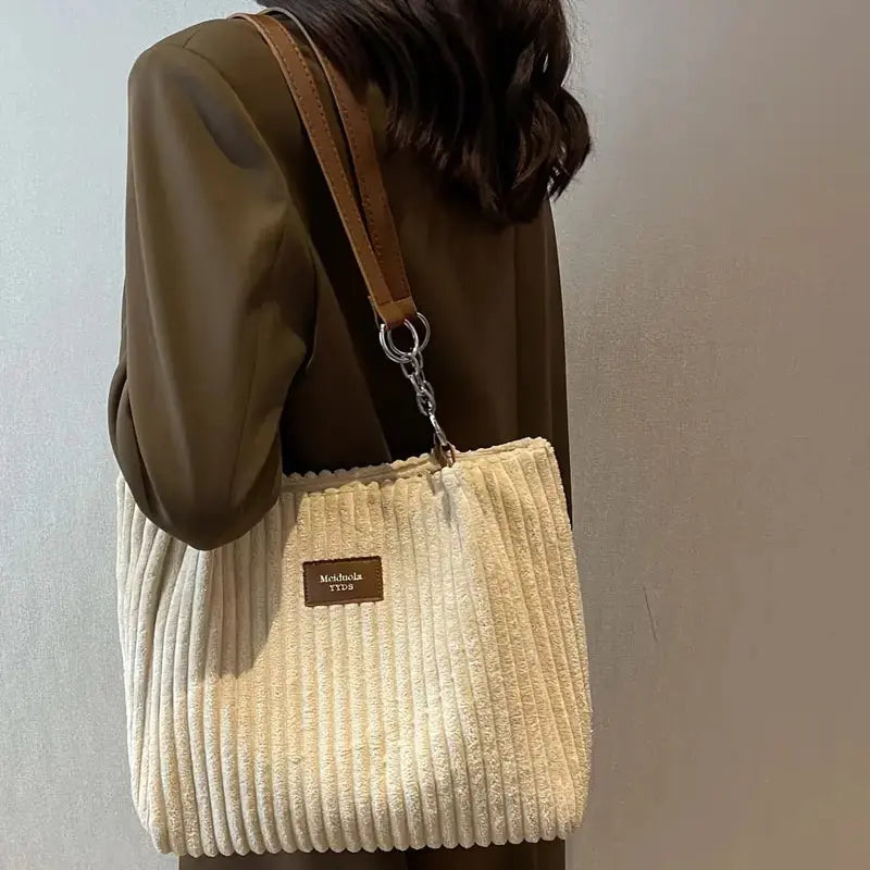 Julia Corduroy Tote Bag for Women – Shoulder Bag with Zipper