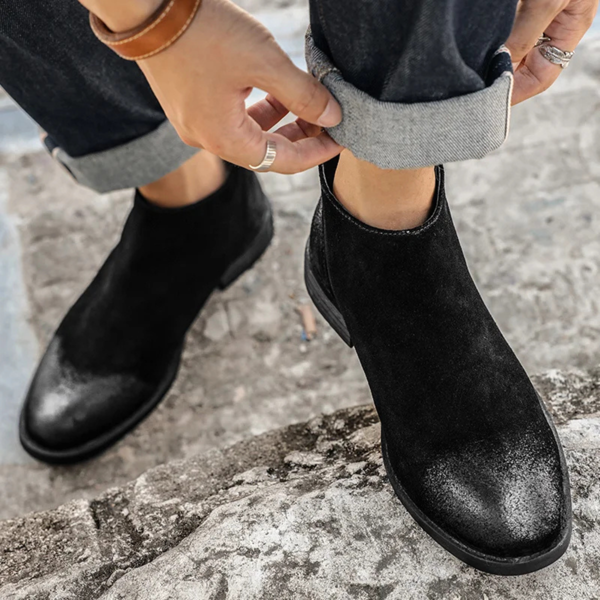 The Villefranche Men’s Trendy Vintage Suede Chelsea Boots