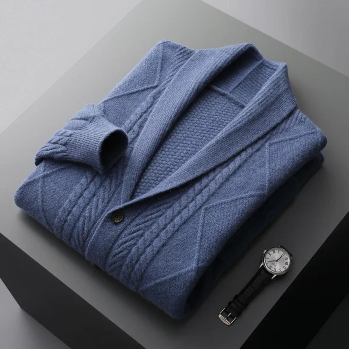Men’s Shawl Collar Cashmere Cable Knit Cardigan
