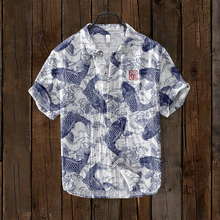 Japanese-inspired Osamu vintage fish linen shirt