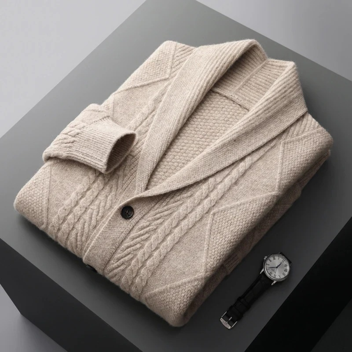 Men’s Shawl Collar Cashmere Cable Knit Cardigan