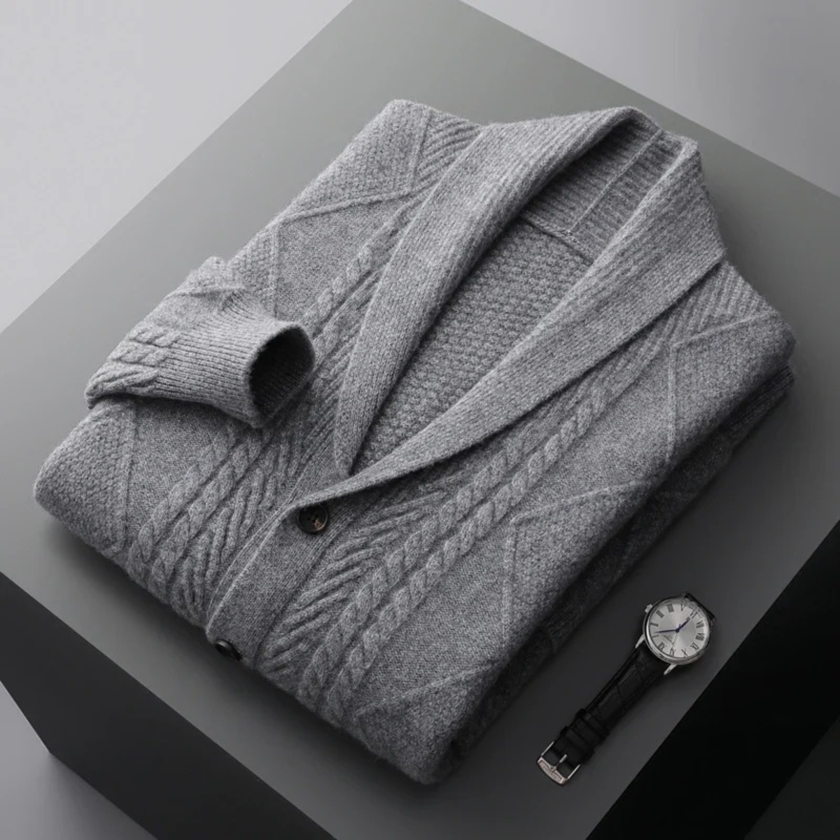 Men’s Shawl Collar Cashmere Cable Knit Cardigan