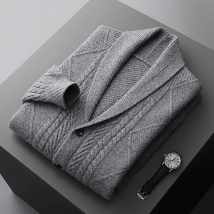 Men’s Shawl Collar Cashmere Cable Knit Cardigan
