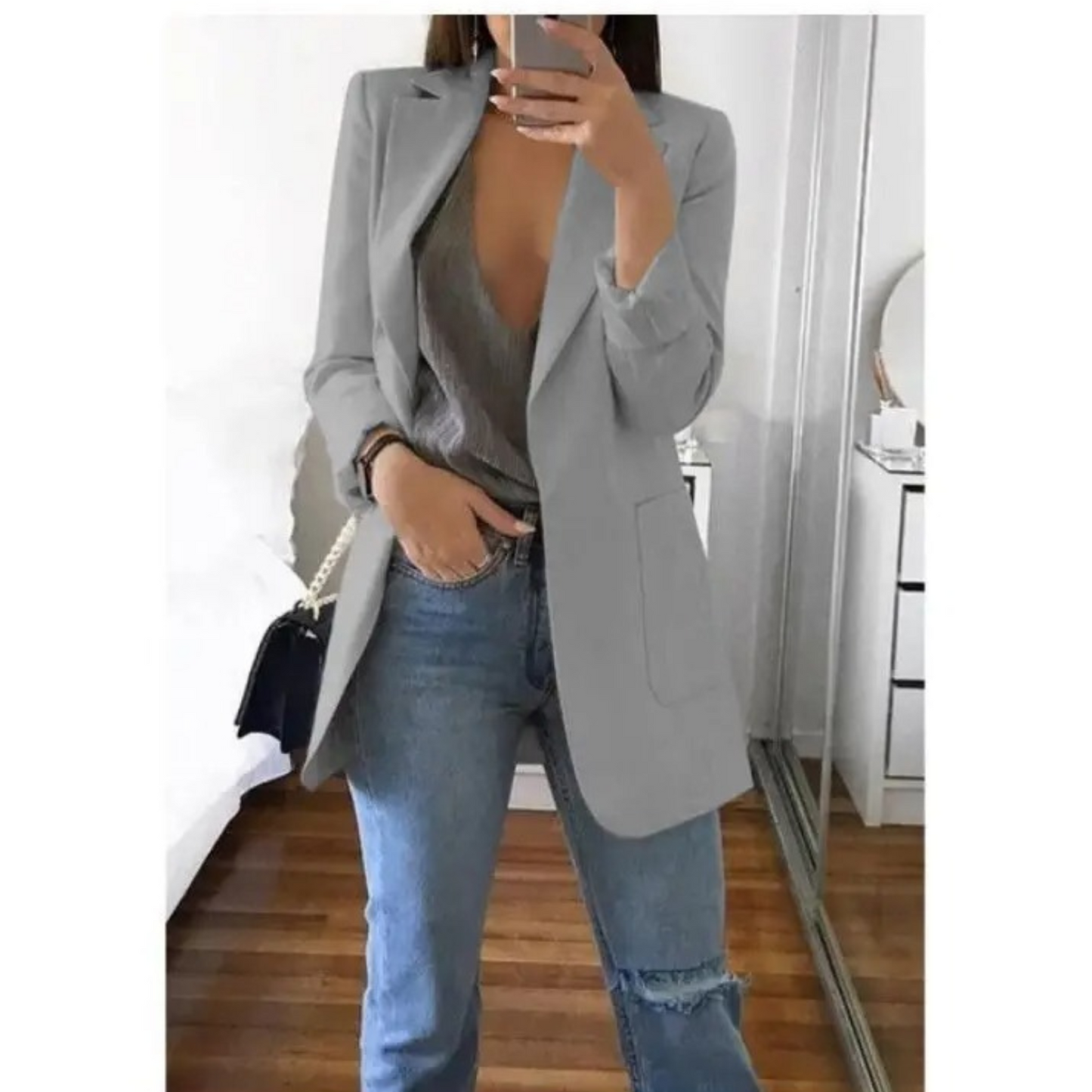 Women's long blazer in khaki MODA