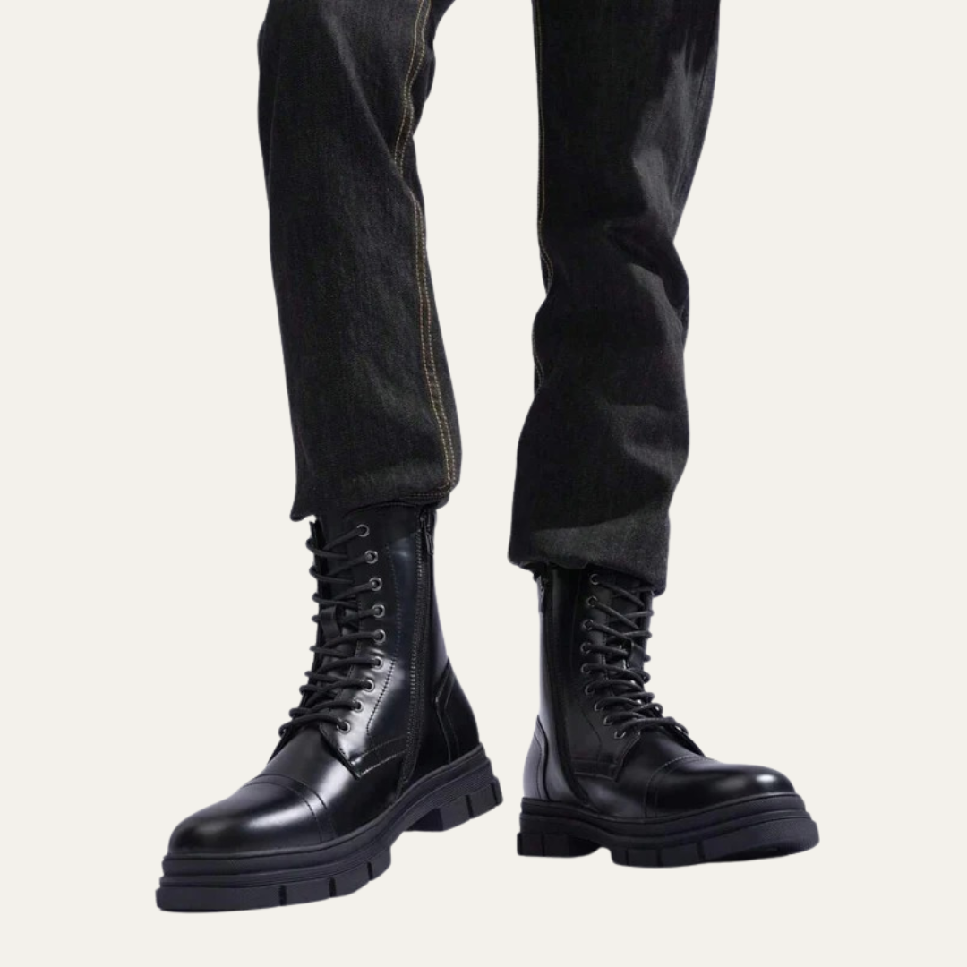 Men’s Cap Toe Combat Boots with Side Zipper