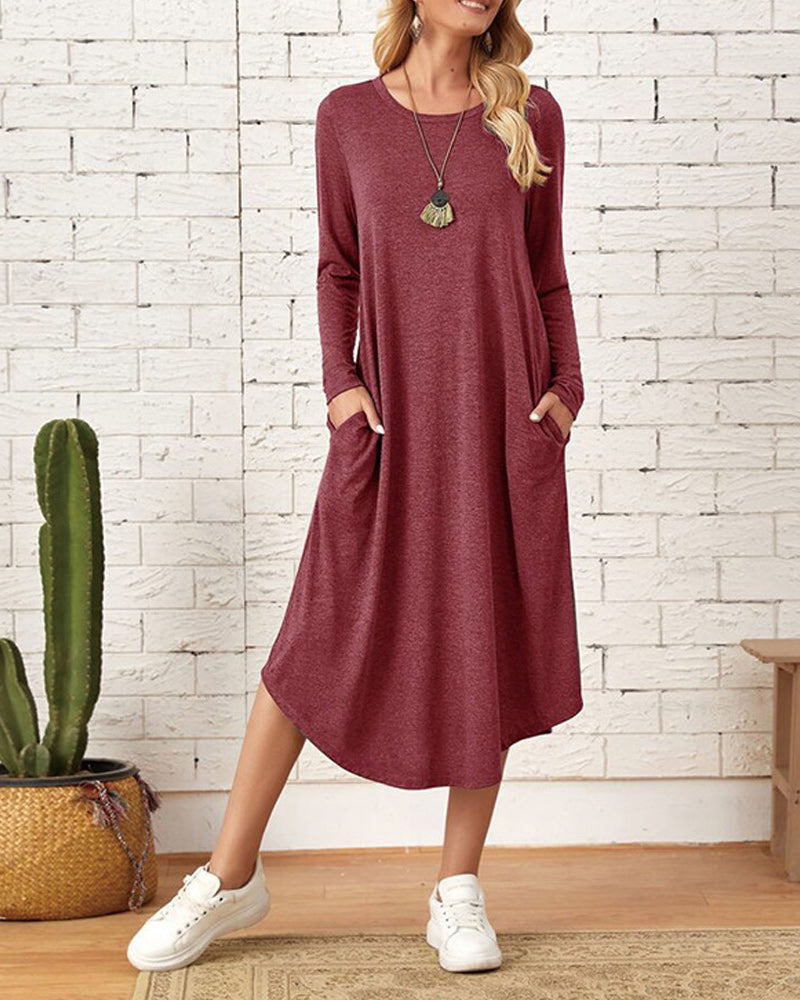 Comfy Women's Floral Midi Dress with Pockets