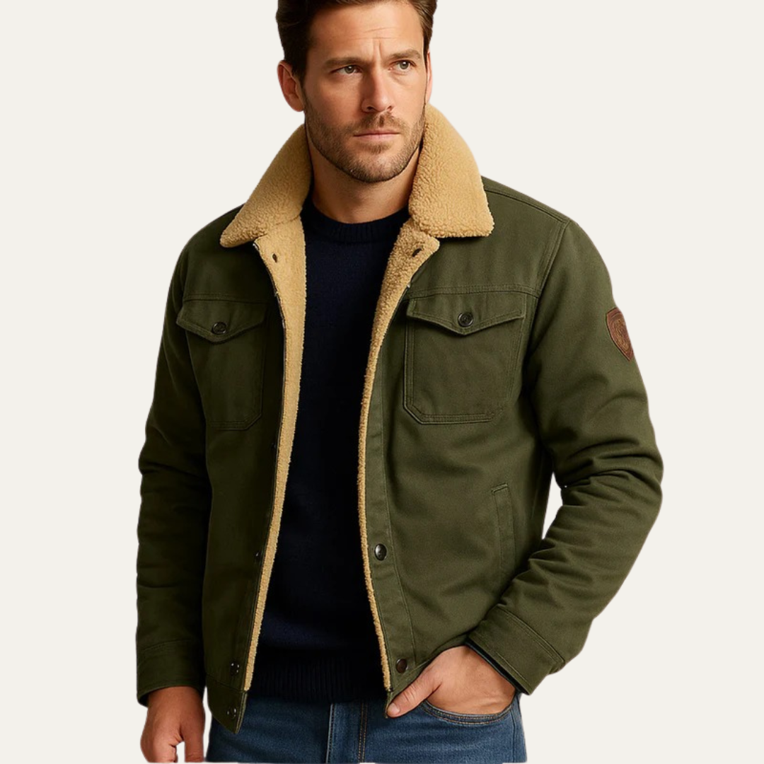 Men’s Faux Shearling Lined Snap Front Trucker Jacket