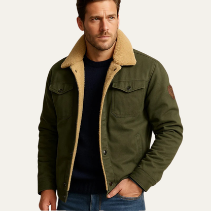 Men’s Faux Shearling Lined Snap Front Trucker Jacket