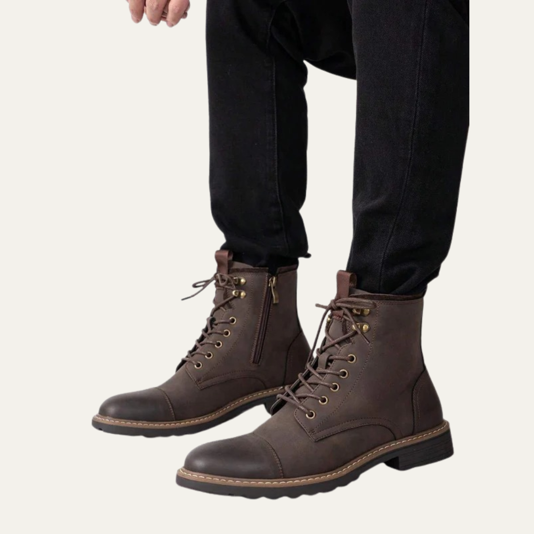 Men’s Cap Toe Lace Up Combat Style Ankle Boots