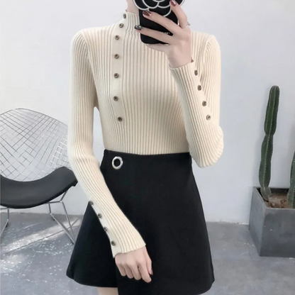 Cozy Women's Knit Turtleneck Sweater with Buttons