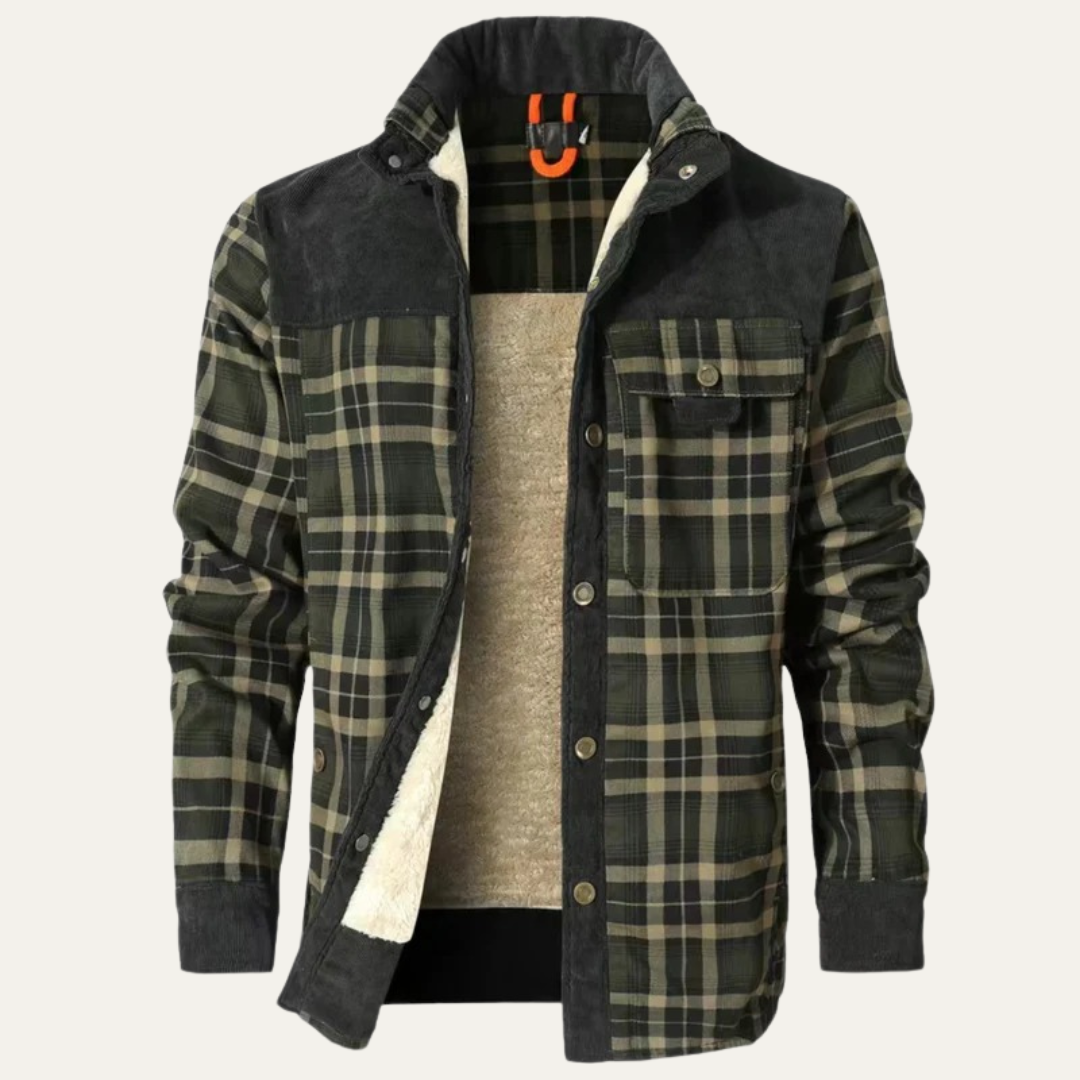 Men’s Plaid Fleece Lined Corduroy Yoke Shirt Jacket