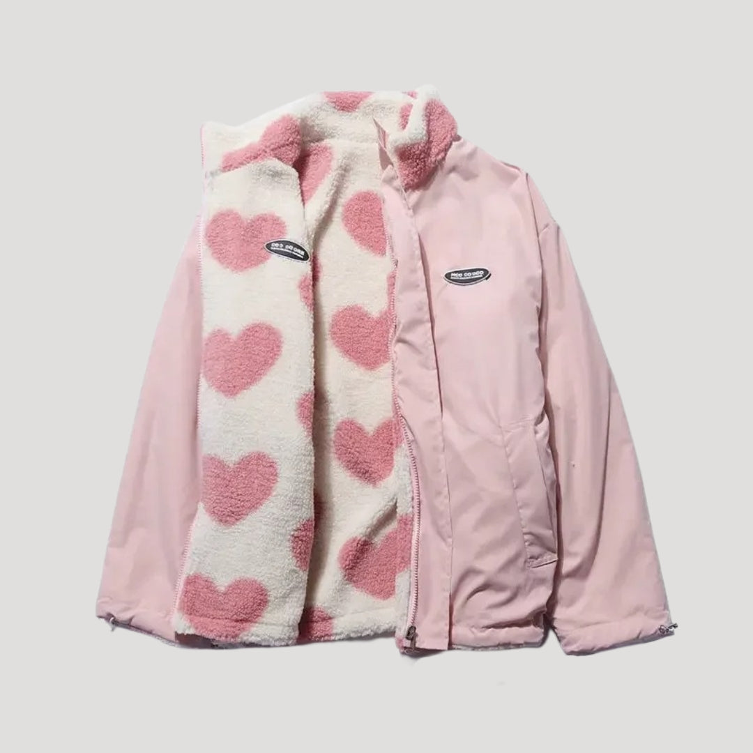 Ladies' Double Sided Fleece Heart Pattern Coat