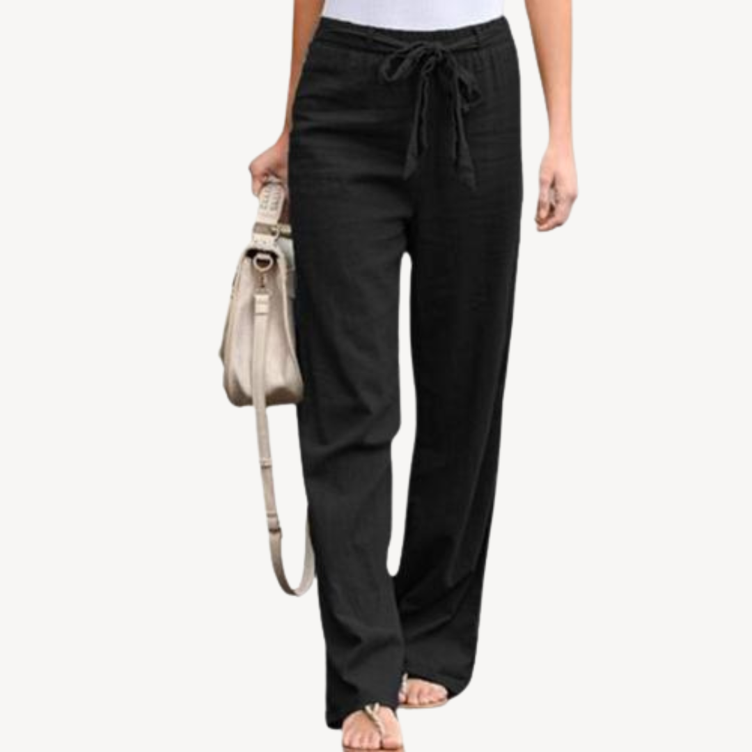 Women's Linen Wide Leg Drawstring Trousers