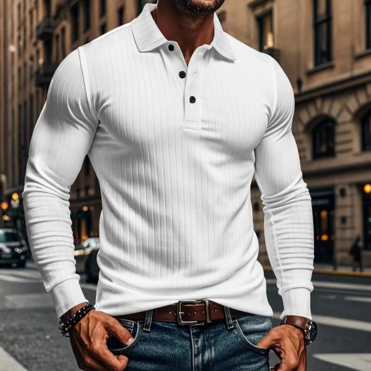 The Sorrento Men’s Ribbed Casual Button Neck Polo Shirt