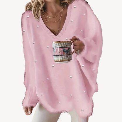 Pearl Detail V-Neck Sweater for Women