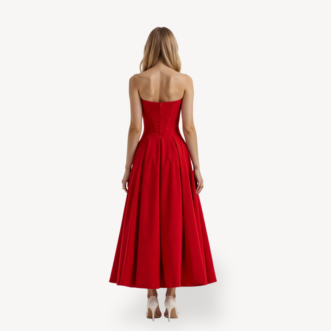 Women's Strapless Corset Pleated Midi Dress