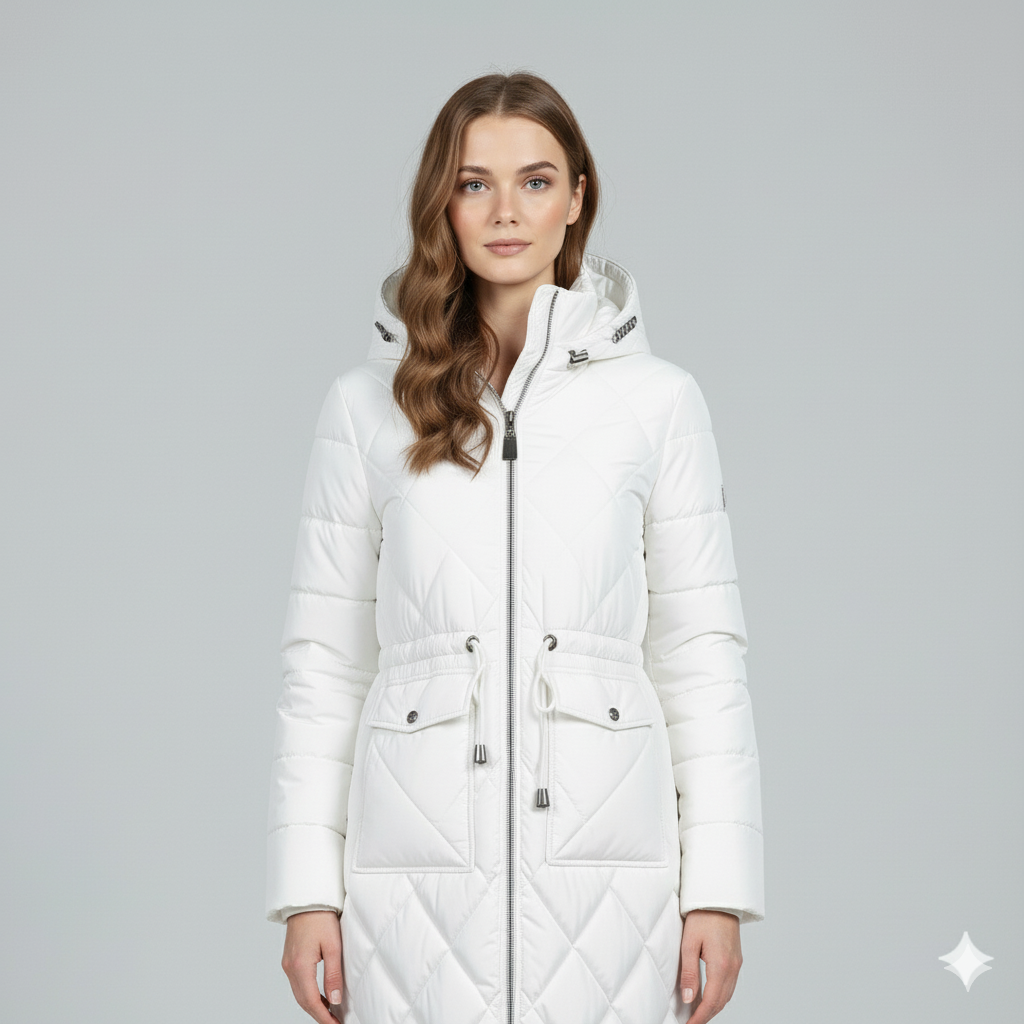 Violi | Padded Jacket - Quilted Hooded Knee-Length Winter Coat for Women