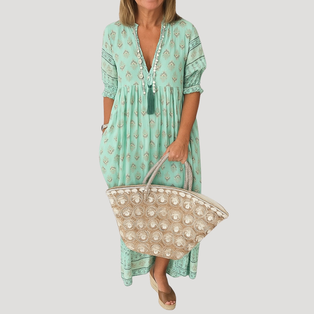 Casual Beach Midi Dress for Women with Pockets