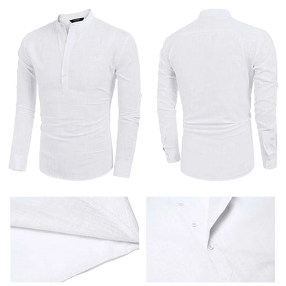 Men’s Collarless Linen Placket Shirt