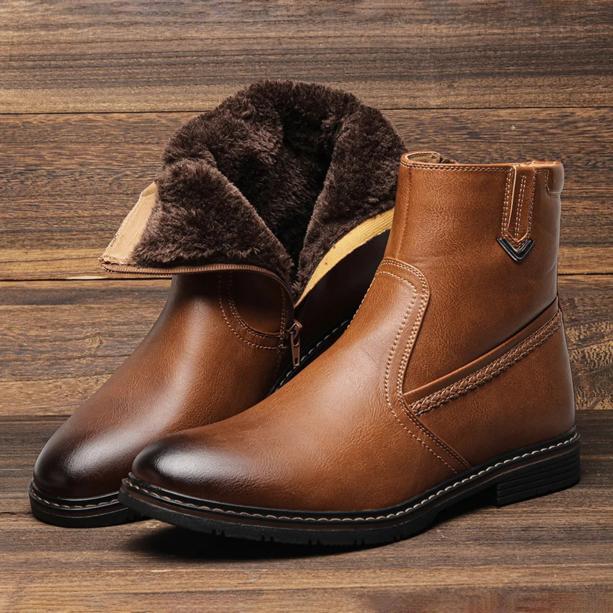 The Catanzaro Men’s Warm Fur Line Winter Leather Ankle Boots