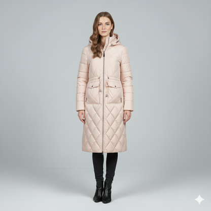 Violi | Padded Jacket - Quilted Hooded Knee-Length Winter Coat for Women