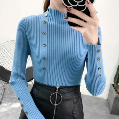 Cozy Women's Knit Turtleneck Sweater with Buttons