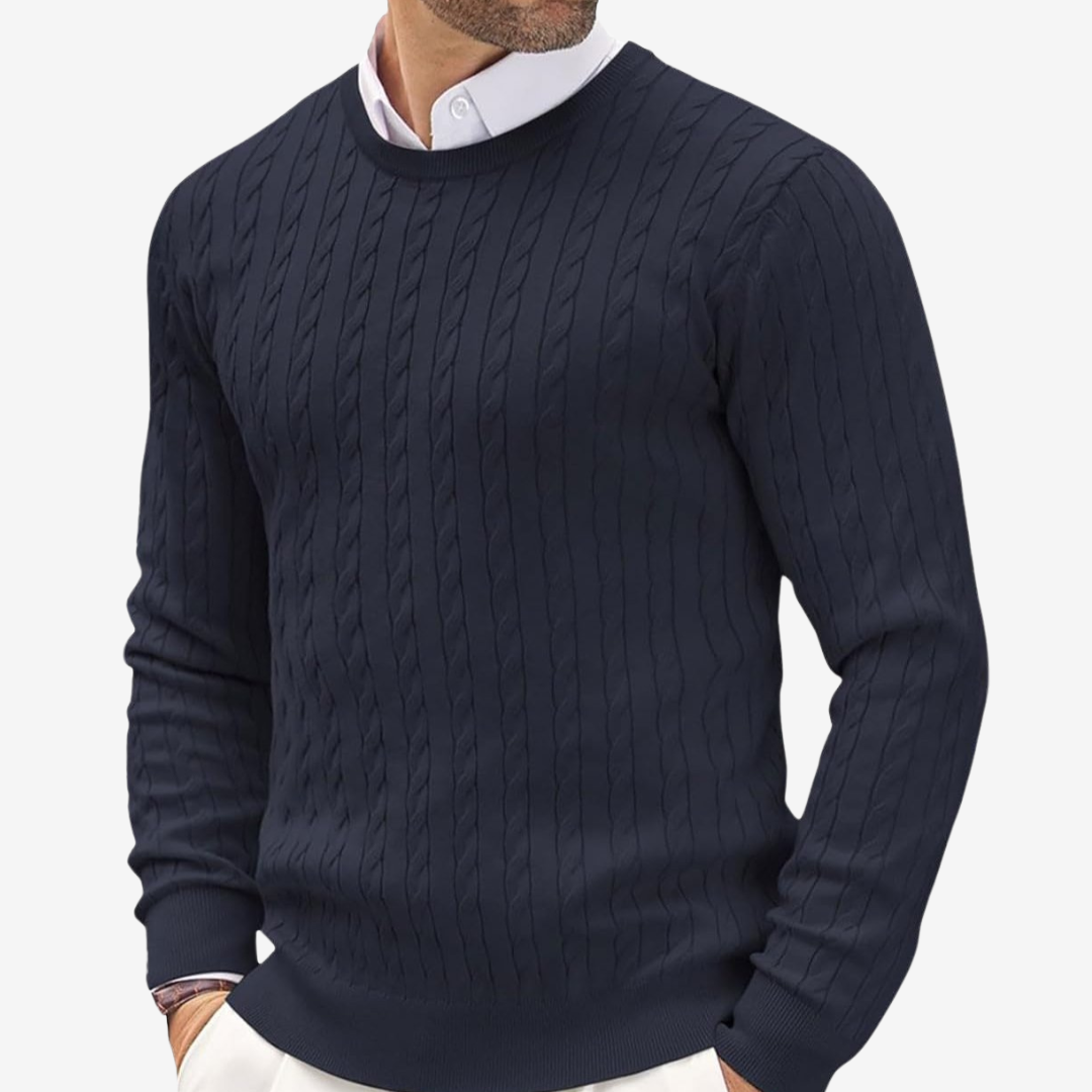 Classic Men's Cable Knit Crew Sweater - BritishElegance