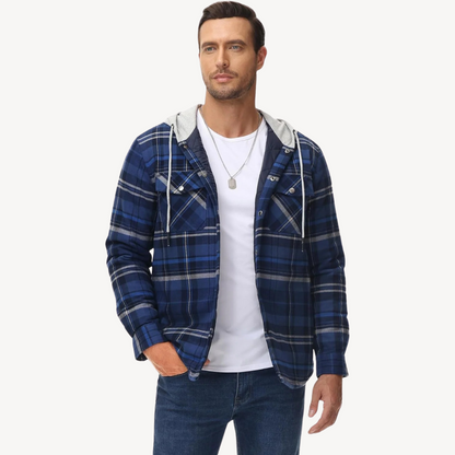 Plaid Quilted Hooded Jacket for Men