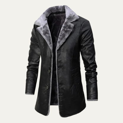 Men’s Faux Leather Coat with Shearling Lining