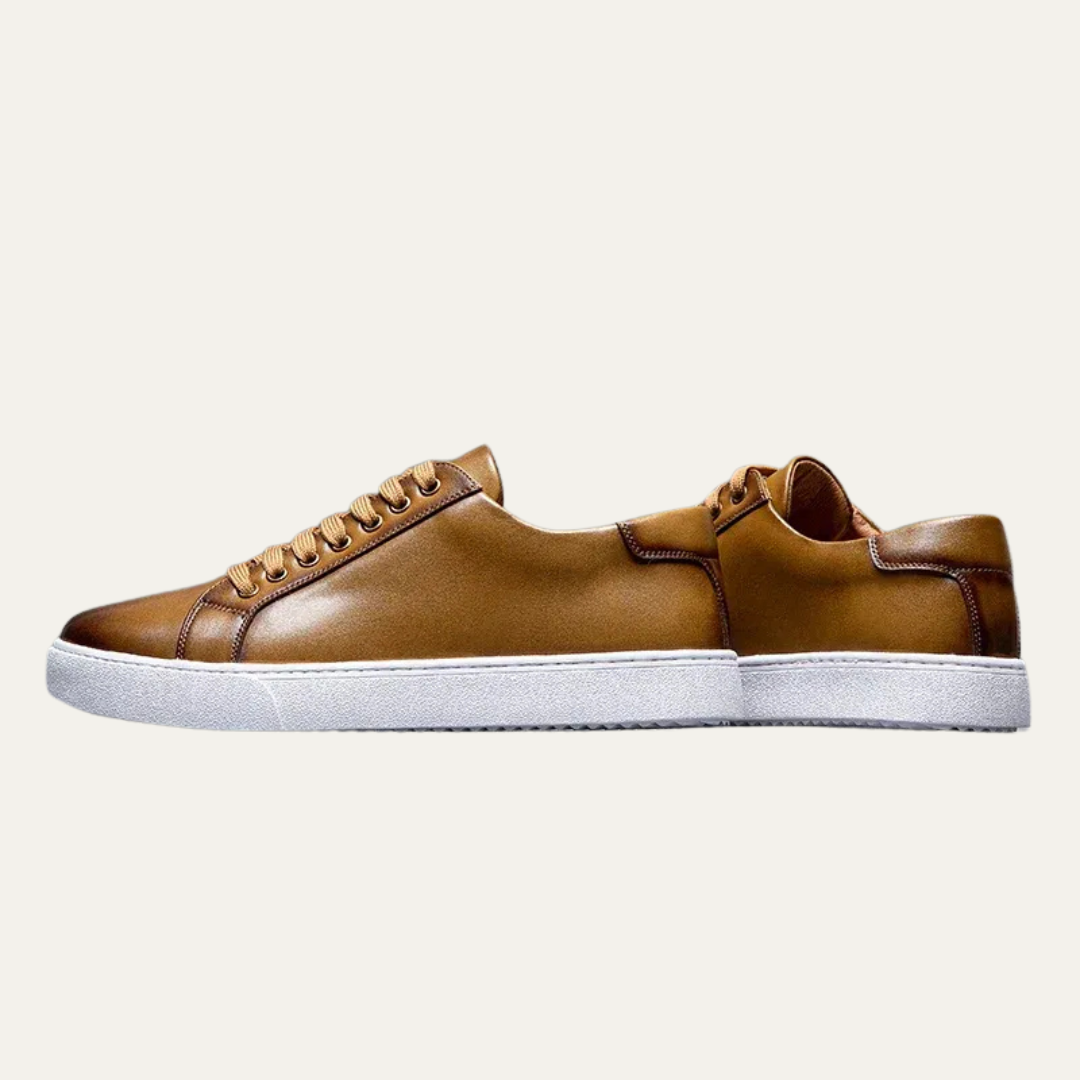 Men’s Leather Low Top Sneakers with Thick Cupsole