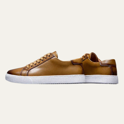 Men’s Leather Low Top Sneakers with Thick Cupsole