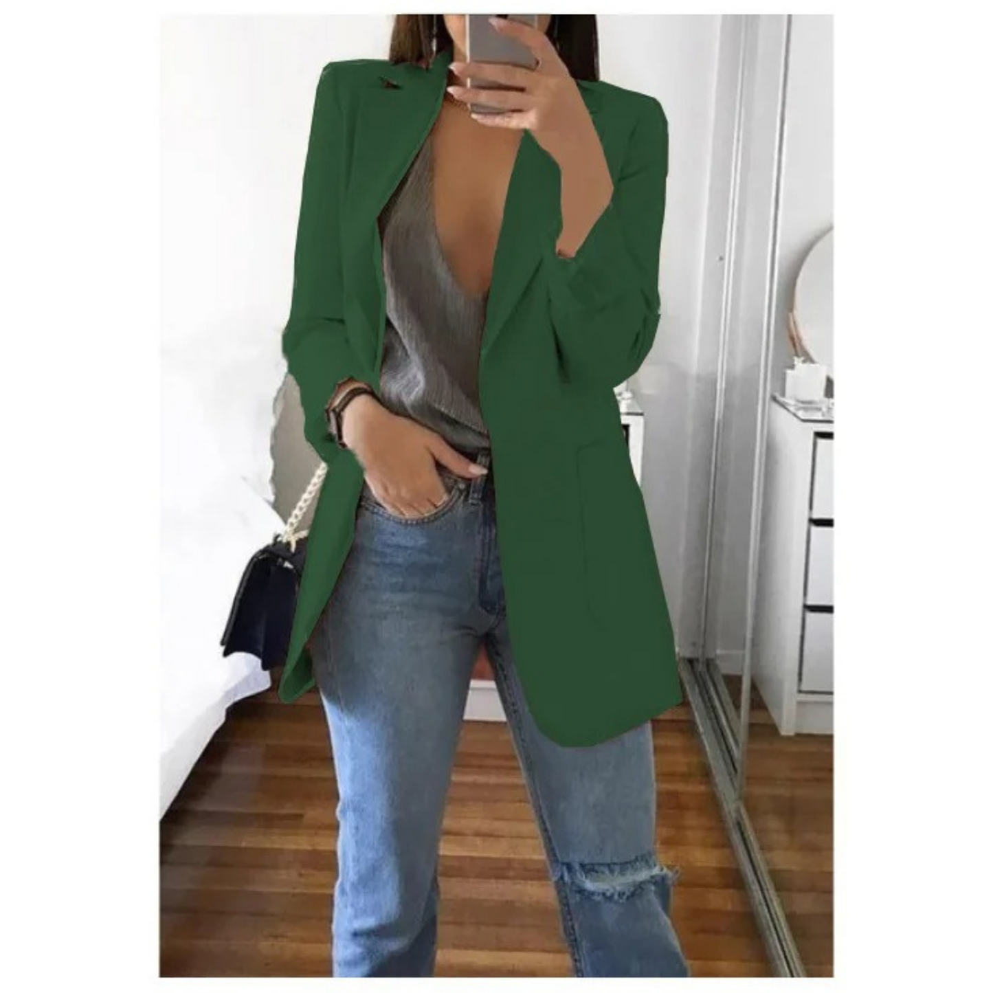 Women's long blazer in khaki MODA